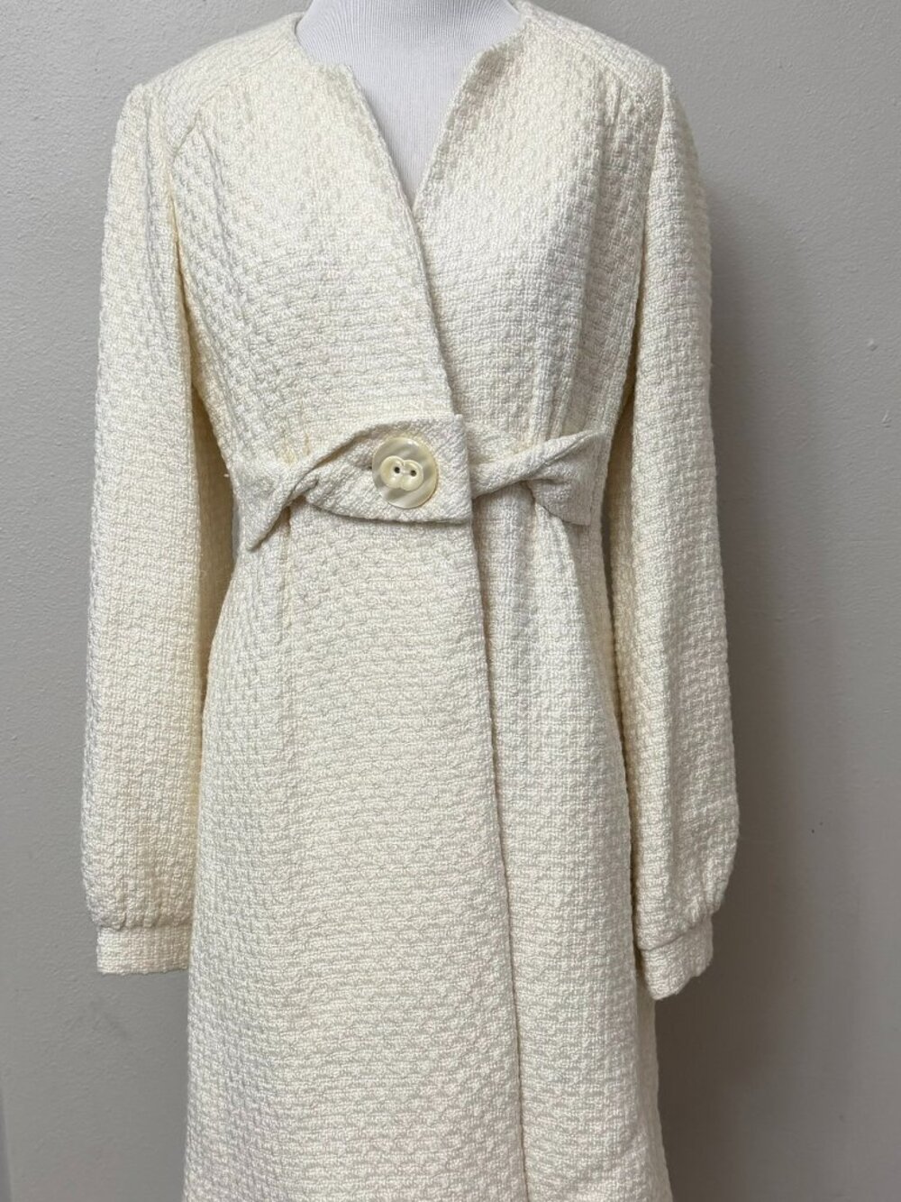 Anthropologie Beth Bowley Tweed Wool Blend Ivory Cream Coat Size 6